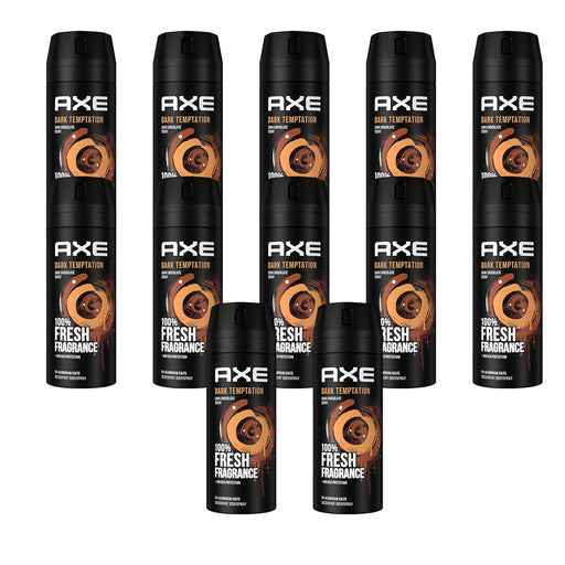 AXE Dark Temptation Desodorante Body Spray, Mega Pack de 12x150ml. El máximo ahorro para la fragancia más irresistible de AXE, con protección de 48h y 0% sales de aluminio. Axe - frontal
