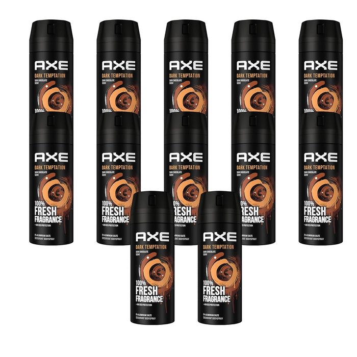 AXE Dark Temptation Desodorante Body Spray, Mega Pack de 12x150ml. El máximo ahorro para la fragancia más irresistible de AXE, con protección de 48h y 0% sales de aluminio. Axe - frontal