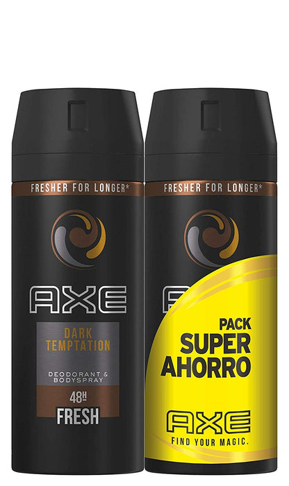 AXE Dark Temptation Desodorante Bodyspray, Pack Duplo Ahorro de 4x150ml (600ml). Una fragancia adictiva y fresca para una protección duradera contra el mal olor. Axe - pack