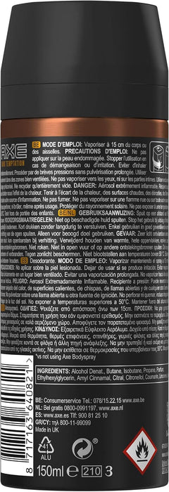 AXE Dark Temptation Desodorante Bodyspray para Hombre, Pack de 3x150ml (450ml). Fragancia irresistible de chocolate, ámbar y pimienta roja con 48h de protección. Axe - detalle