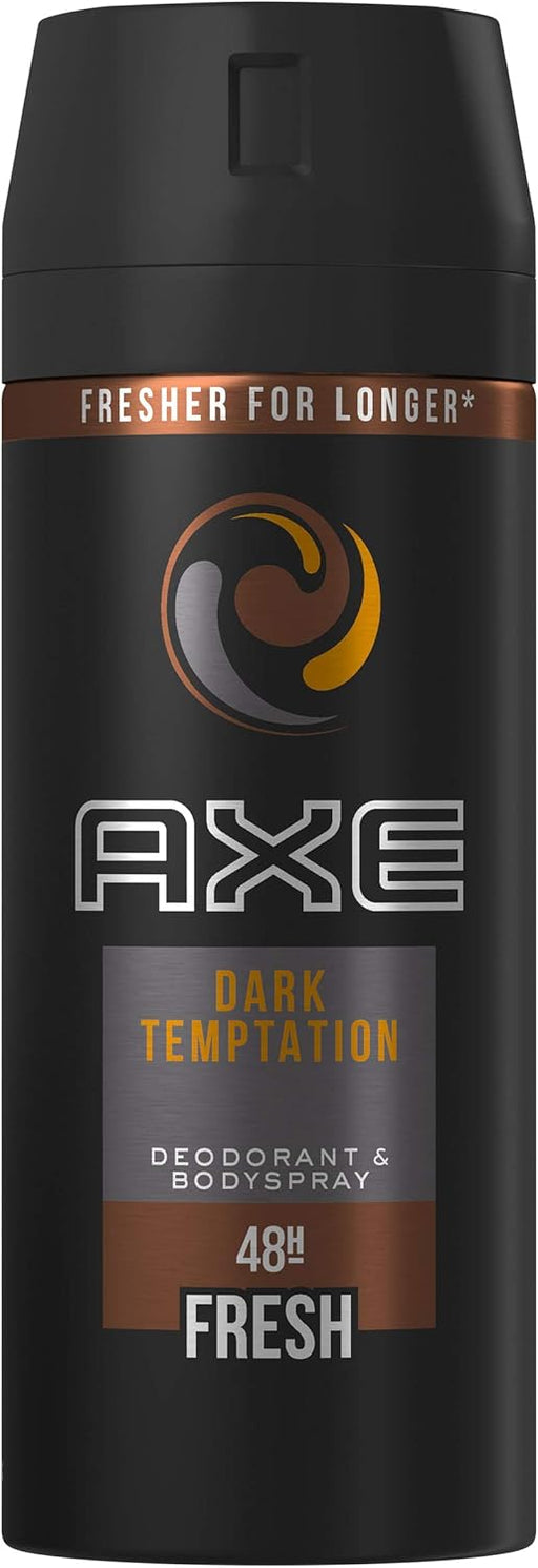 AXE Dark Temptation Desodorante Bodyspray para Hombre, Pack de 3x150ml (450ml). Fragancia irresistible de chocolate, ámbar y pimienta roja con 48h de protección. Axe - pack