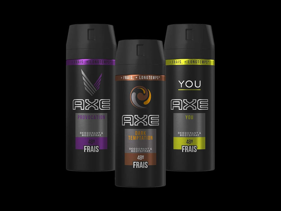 AXE Dark Temptation Desodorante Bodyspray para Hombre, Pack de 3x150ml (450ml). Fragancia irresistible de chocolate con toques de ámbar y un fondo de pimienta roja. Axe - ingredientes
