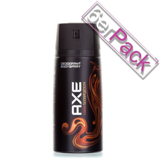 AXE Dark Temptation Desodorante en Spray para Hombre, Pack de 6x150ml. Siéntete irresistible con su adictivo aroma a chocolate y una protección eficaz contra el mal olor. Axe - frontal