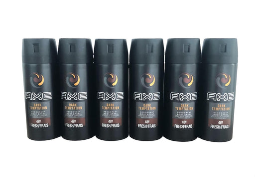 AXE Dark Temptation Desodorante y Body Spray para Hombre, Pack de 6x150ml (900ml). Una fragancia irresistible con notas de chocolate caliente, ámbar y pimienta roja para un olor duradero. Axe - pack