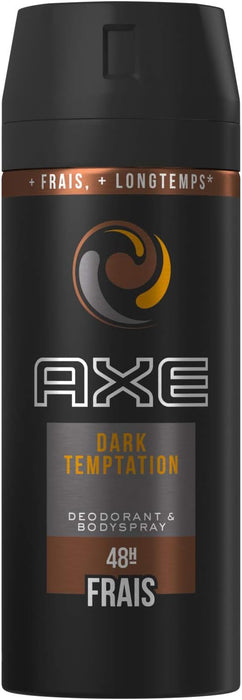 AXE Dark Temptation Desodorante y Body Spray para Hombre, Pack de 6x150ml (900ml). Una fragancia irresistible con notas de chocolate caliente, ámbar y pimienta roja para un olor duradero. Axe - zoom