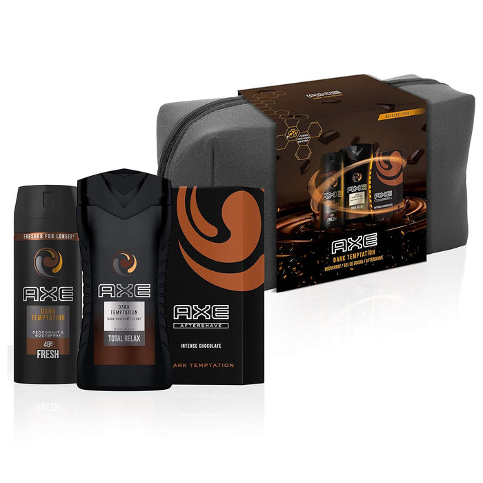 AXE Dark Temptation Neceser Trío para Hombre. El set de regalo con el ritual de cuidado completo: incluye Desodorante 150ml, Gel de Ducha 250ml y After Shave 100ml. Axe - detalle