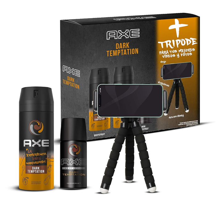 AXE Dark Temptation Pack de Regalo Trípode para Hombre. Incluye dos desodorantes bodyspray de 150ml y un práctico formato de viaje de 35ml para una frescura irresistible en casa y fuera. Axe - detalle