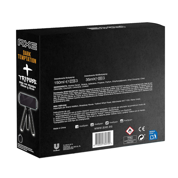 AXE Dark Temptation Pack de Regalo Trípode para Hombre. Incluye dos desodorantes bodyspray de 150ml y un práctico formato de viaje de 35ml para una frescura irresistible en casa y fuera. Axe - pack