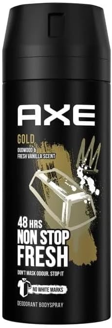 AXE Gold Desodorante Bodyspray con aroma a Oud Wood & Dark Vanilla. Pack de 3x150ml (450ml) para una protección sofisticada y una fragancia exótica y masculina. Axe - frontal