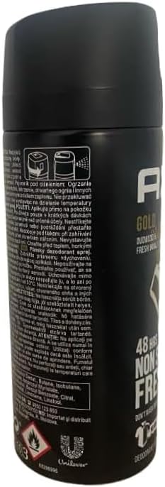 AXE Gold Desodorante Bodyspray con aroma a Oud Wood & Dark Vanilla. Pack de 3x150ml (450ml) para una protección sofisticada y una fragancia exótica y masculina. Axe - ingredientes