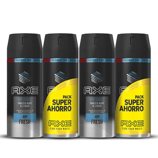AXE Ice Chill Desodorante Bodyspray, Pack Duplo Ahorro de 4x150ml (600ml). Fragancia ultra fresca con limón y menta helada para un frescor polar instantáneo. Axe - frontal