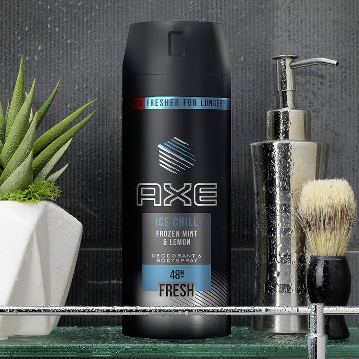 AXE Ice Chill Desodorante Bodyspray para Hombre, Pack Ahorro 3x150ml (450ml). Protección 48h y frescor instantáneo con aroma a menta y limón helados. Axe - lateral