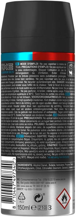 AXE Ice Chill Desodorante Bodyspray para Hombre, Pack Ahorro 3x150ml (450ml). Protección 48h y frescor instantáneo con aroma a menta y limón helados. Axe - zoom