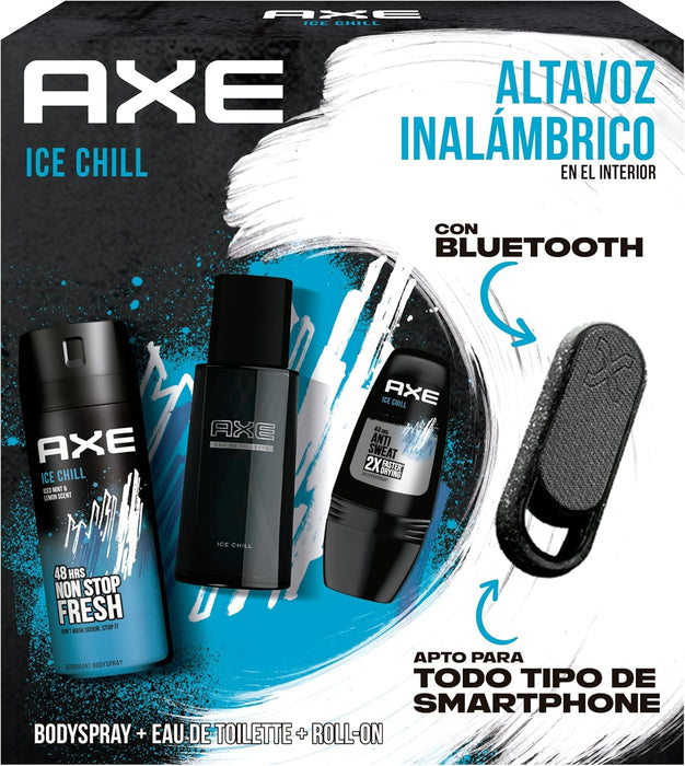 AXE Ice Chill Music Box, Set de Regalo para Hombre con Altavoz Inalámbrico. El regalo definitivo que combina la fragancia más fresca con música: incluye Bodyspray, Eau de Toilette, Roll-On y altavoz. Axe - extra