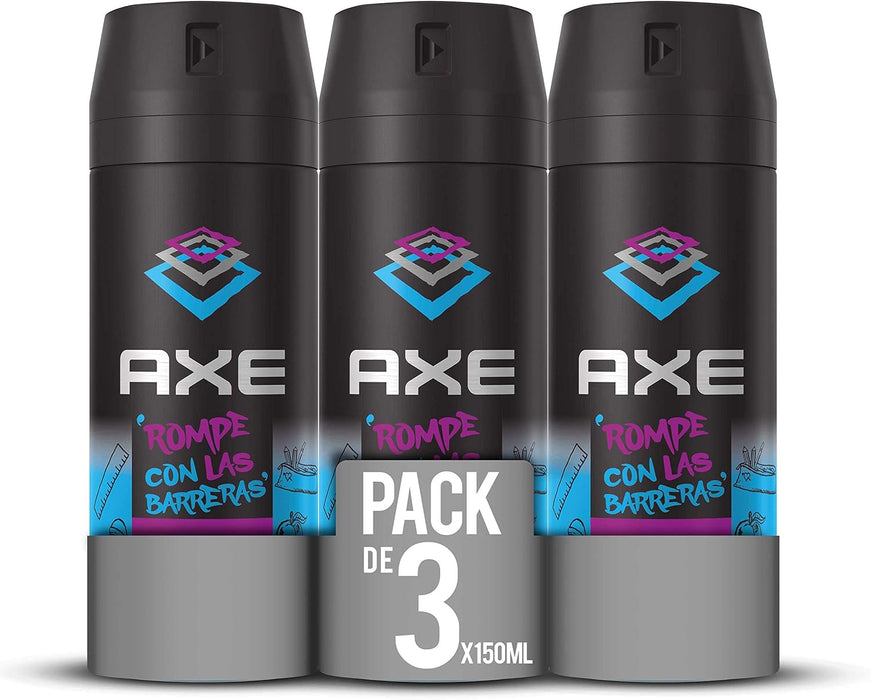 AXE Marine Desodorante Bodyspray, 48h de Protección, Pack de 3x150ml. Fragancia masculina tonificante inspirada en la brisa marina con notas cítricas y amaderadas. Axe - frontal