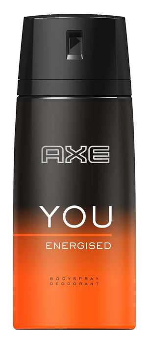Axe You Energised Desodorante Bodyspray para Hombre, 150 ml. Una fragancia vibrante y enérgica que combina notas de ámbar cálido y pimienta negra para una frescura duradera. Axe - frontal
