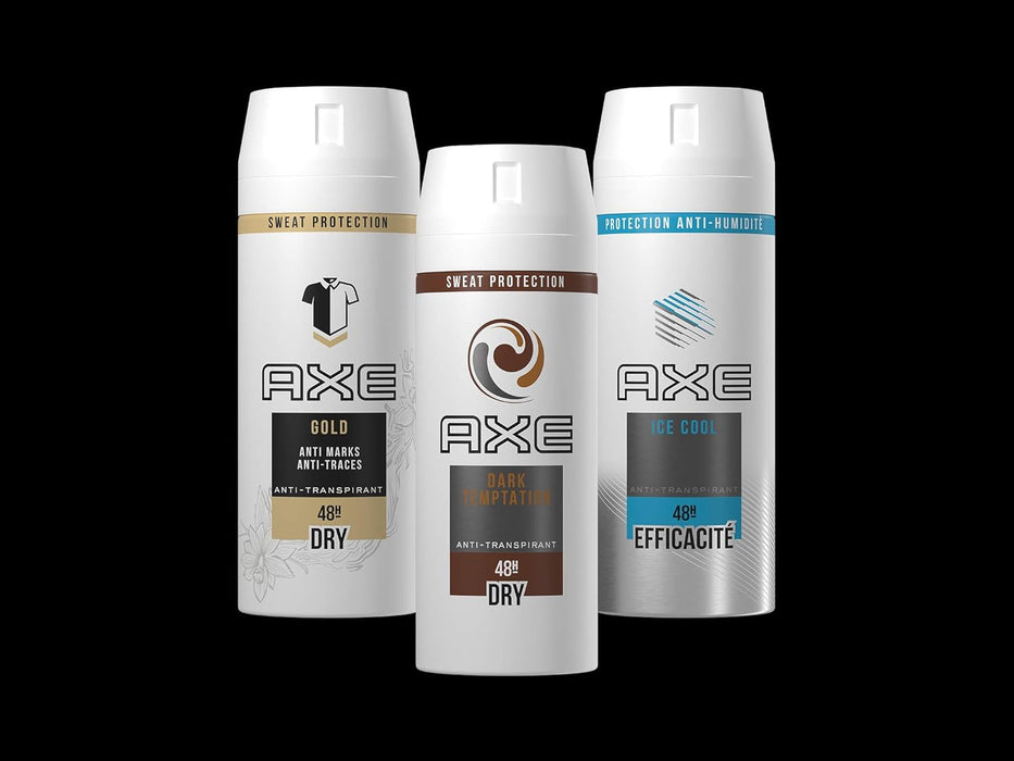 Lote Sorpresa de 2 Desodorantes Axe para Hombre (2x150 ml). Un pack de modelos aleatorios ideal para descubrir nuevas fragancias y mantenerte siempre fresco y protegido. Axe - ingredientes