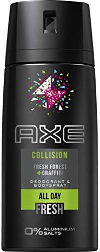 Mega Pack de 6 Desodorantes Axe Collision Fresh Forest & Graffiti (6x150 ml). Una fragancia masculina sin aluminio, con notas de cítricos, teca y pachulí. Axe - frontal