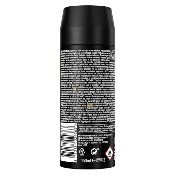 Mega Pack de 6 Desodorantes Axe Dark Temptation (6x150 ml). Bodyspray para hombre con 48h de protección, Tecnología Dual Action y un irresistible aroma a chocolate. Axe - ingredientes
