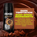 Mega Pack de 6 Desodorantes Axe Dark Temptation (6x150 ml). Bodyspray para hombre con 48h de protección, Tecnología Dual Action y un irresistible aroma a chocolate. Axe - presentacion