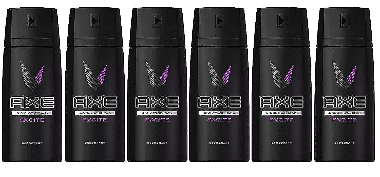 Mega Pack de 6 Desodorantes Axe Excite (6x150 ml). Bodyspray para hombre sin aluminio con un aroma adictivo a coco, avellana y caramelo para una protección de 48h. Axe - detalle