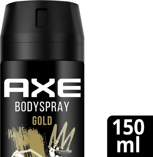 Mega Pack de 6 Desodorantes Axe Gold (6x150 ml). Bodyspray para hombre con 48h de protección, Tecnología Dual Action y un aroma a madera de agar y vainilla. Axe - pack