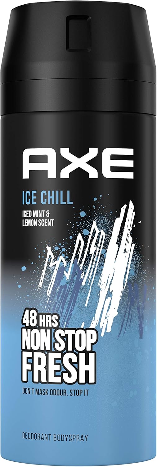 Mega Pack de 6 Desodorantes Axe Ice Chill (6x150 ml). Bodyspray para hombre que baja 6°C la temperatura corporal al instante, con un aroma a menta y limón helado. Axe - pack