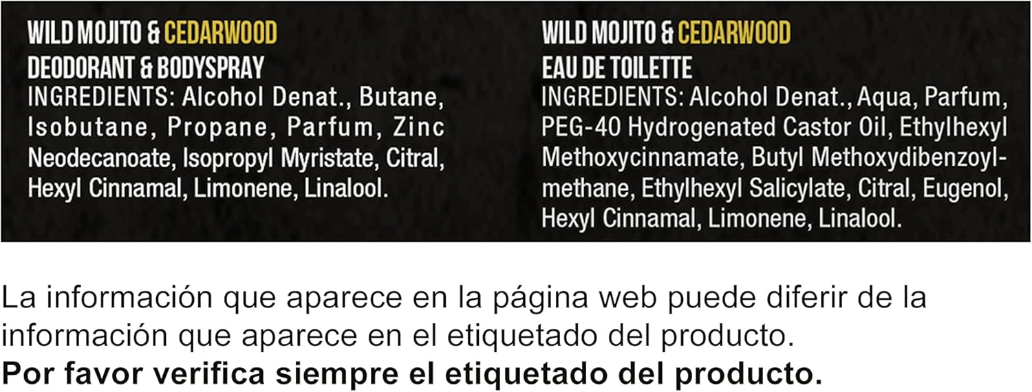Neceser de Regalo para Hombre AXE Wild Mojito & Cedarwood. Un set completo con Desodorante Bodyspray 150 ml, Eau de Toilette 100 ml y una moderna bolsa de aseo. Axe - detalle