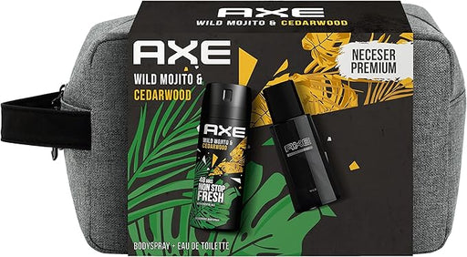 Neceser de Regalo para Hombre AXE Wild Mojito & Cedarwood. Un set completo con Desodorante Bodyspray 150 ml, Eau de Toilette 100 ml y una moderna bolsa de aseo. Axe - frontal
