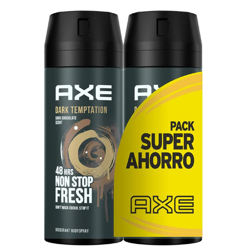 Pack Ahorro de 2 Desodorantes Axe Dark Temptation (2x150 ml). Bodyspray con Tecnología Dual Action y Zinc Complex para una protección irresistible de 48 horas. Axe - frontal
