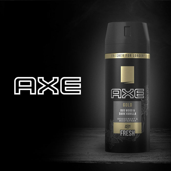 Pack de 2 Desodorantes Axe Gold (2x150 ml). Una fragancia masculina y sofisticada con madera de agar y vainilla negra que te ofrece hasta 48 horas de protección. Axe - ingredientes