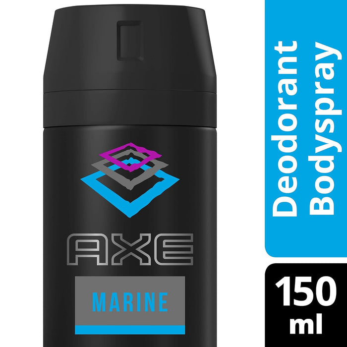 Pack de 2 Desodorantes Axe Marine (2x150 ml, Total 300 ml). Una fragancia sofisticada y refrescante con notas de bergamota y pera para una frescura masculina duradera. Axe - detalle
