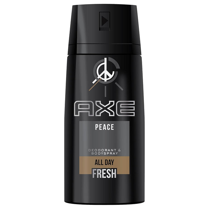 Pack de 3 desodorantes AXE Bodyspray Peace (150 ml cada uno). Protección eficaz contra el olor con una fragancia masculina de hoja de violeta, madera y ámbar. Axe - frontal