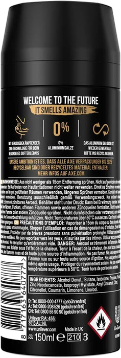 Pack de 3 Desodorantes Axe Dark Temptation (3x150 ml). Bodyspray para hombre con aroma a chocolate y protección de 48h gracias a su Tecnología Dual Action. Axe - extra