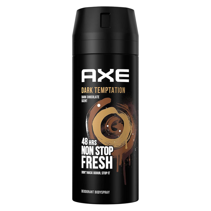 Pack de 3 Desodorantes Axe Dark Temptation (3x150 ml). Bodyspray para hombre con aroma a chocolate y protección de 48h gracias a su Tecnología Dual Action. Axe - ingredientes