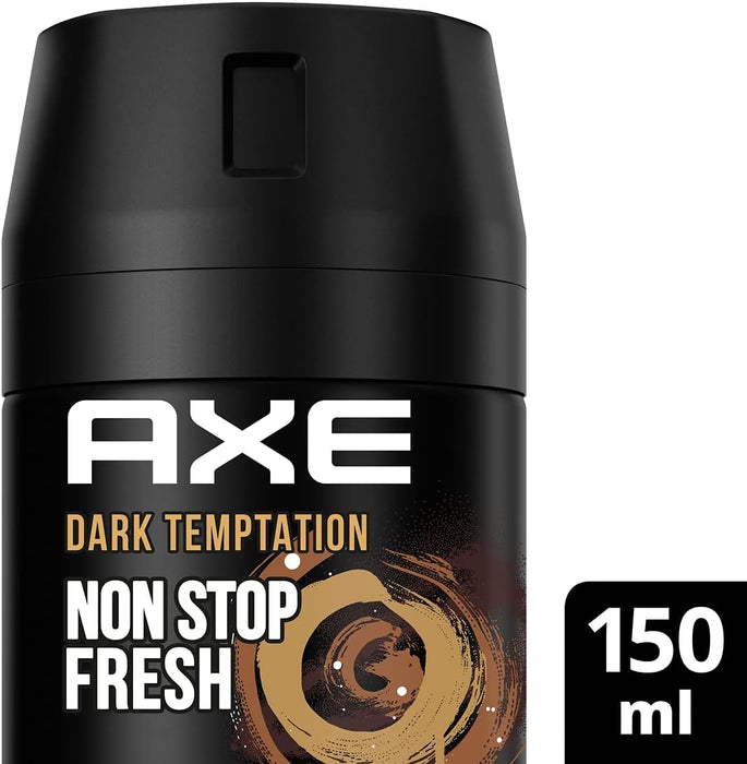 Pack de 3 Desodorantes Axe Dark Temptation (3x150 ml). Bodyspray para hombre con aroma a chocolate y protección de 48h gracias a su Tecnología Dual Action. Axe - presentacion