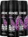 Pack de 3 Desodorantes Axe Excite (3x150 ml). Un bodyspray para hombre sin aluminio con 48h de protección y una fragancia adictiva de coco, avellana y caramelo. Axe - frontal