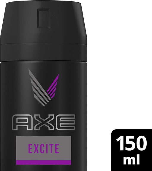 Pack de 3 Desodorantes Axe Excite (3x150 ml). Un bodyspray para hombre sin aluminio con 48h de protección y una fragancia adictiva de coco, avellana y caramelo. Axe - pack