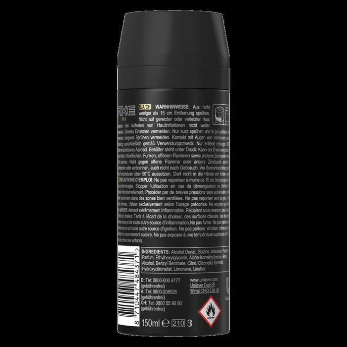 Pack de 3 Desodorantes Axe Gold (3x150 ml). Bodyspray sin aluminio con protección 48h, Tecnología Dual Action y un aroma sofisticado a madera de agar y vainilla. Axe - zoom
