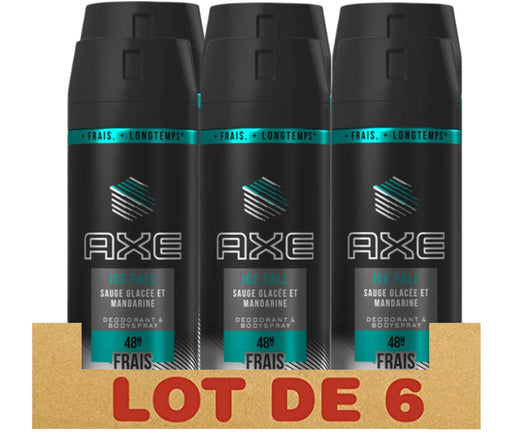 Pack de 6 Desodorantes Axe Ice Fall / Ice Cool (6x150 ml). El bodyspray que baja la temperatura de tu piel 6°C al instante para una frescura extrema y duradera. Axe - frontal