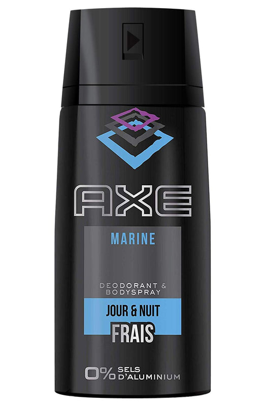 Pack de 6 Desodorantes Axe Marine (6x150 ml). Un bodyspray para hombre sin aluminio con una fragancia refrescante a bergamota y pera para una frescura duradera. Axe - frontal