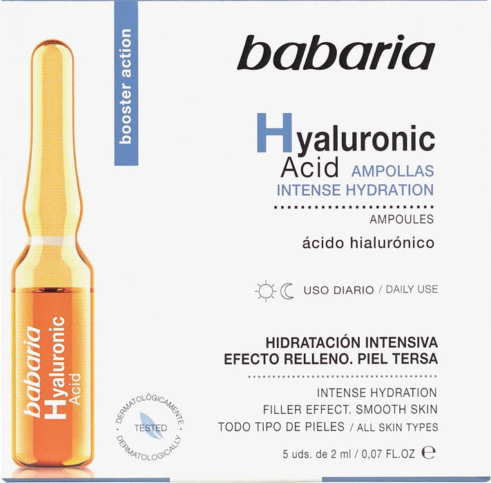 Babaria Ampollas Faciales Flash con Ácido Hialurónico, Efecto Lifting Inmediato. Tratamiento intensivo de 5x2ml para una hidratación profunda y piel más tersa. Babaria - extra