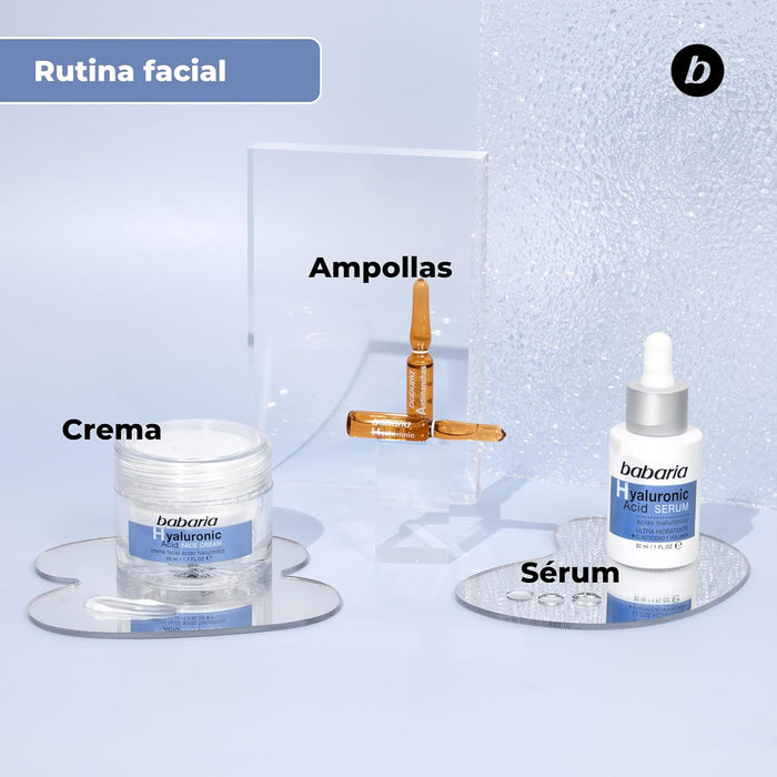 Babaria Ampollas Faciales Flash con Ácido Hialurónico, Efecto Lifting Inmediato. Tratamiento intensivo de 5x2ml para una hidratación profunda y piel más tersa. Babaria - ingredientes