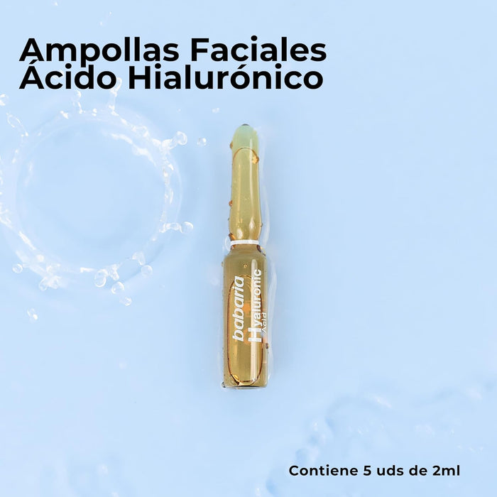 Babaria Ampollas Faciales Flash con Ácido Hialurónico, Efecto Lifting Inmediato. Tratamiento intensivo de 5x2ml para una hidratación profunda y piel más tersa. Babaria - pack