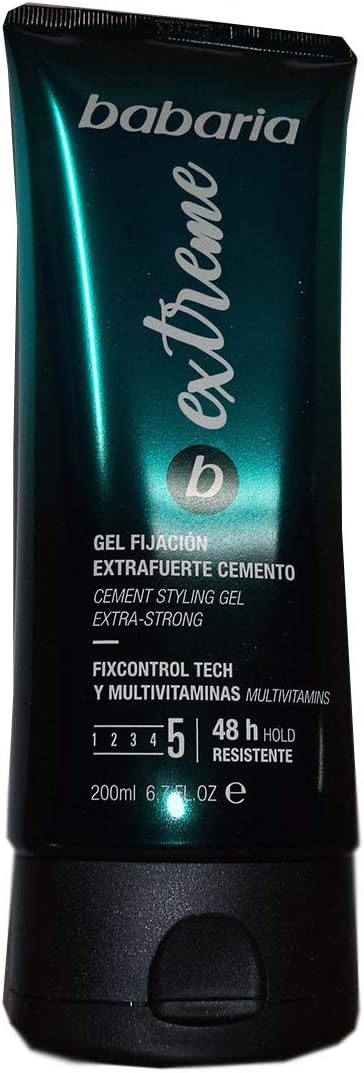 Babaria B-Extreme Gel de Fijación Extrafuerte Efecto Cemento, 200ml. Gel fijador para el cabello unisex, ideal para crear peinados extremos y de larga duración. Babaria - frontal