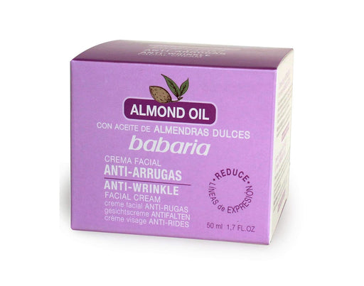 Babaria Crema Facial Antiarrugas con Aceite de Almendras, 50 ml. Nutre, hidrata y combate los signos de la edad para una piel más tersa, suave y rejuvenecida. Babaria - frontal