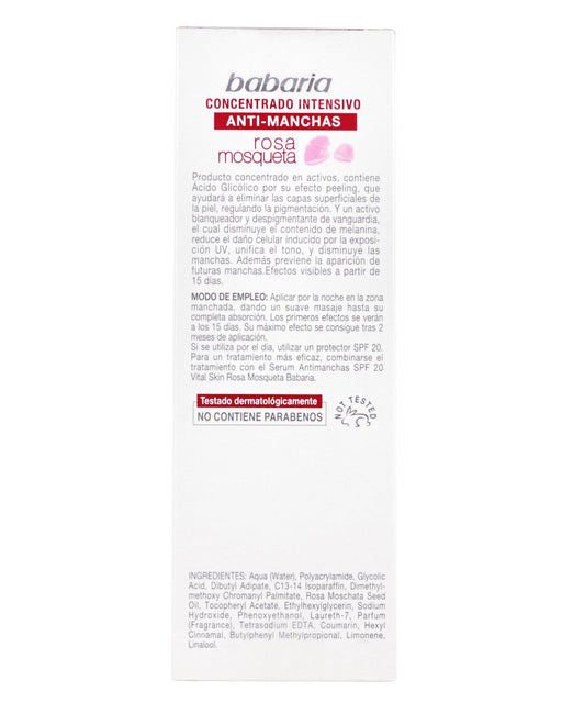 Babaria Crema Facial Antimanchas Intensiva, 125 ml. Tratamiento despigmentante para rostro, cuello y escote que unifica el tono y reduce las manchas oscuras. Babaria - pack