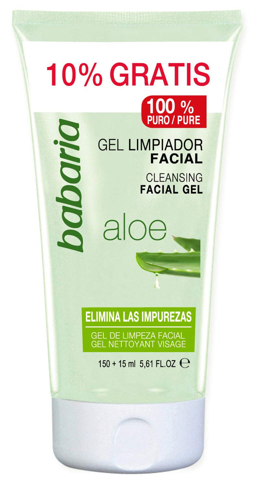 Babaria Gel Limpiador Facial con Aloe Vera, 150 ml. Limpieza profunda para todo tipo de pieles, dejándola tersa, suave y libre de impurezas. Testado dermatológicamente. Babaria - frontal