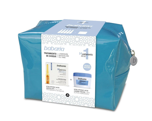 Babaria Neceser Hyaluronic Acid, Set de Regalo con Crema Facial 50ml, Sérum 30ml y Ampolla. Tratamiento facial con Ácido Hialurónico para una hidratación intensiva y efecto relleno. Babaria - frontal