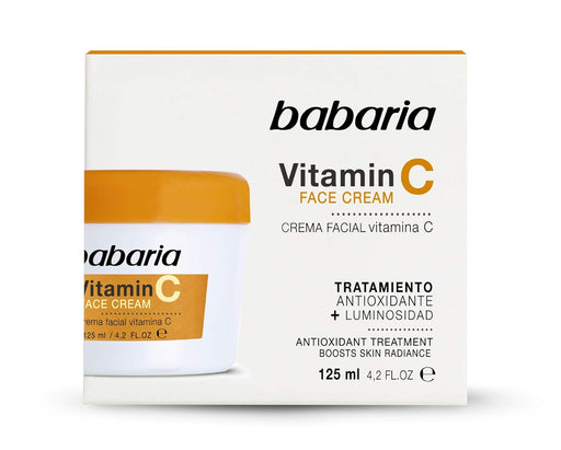 Babaria Vitamina C Crema Facial Iluminadora y Antioxidante, 125 ml. Tratamiento facial enriquecido con Vitamina C para una piel más luminosa, hidratada y protegida. Babaria - frontal